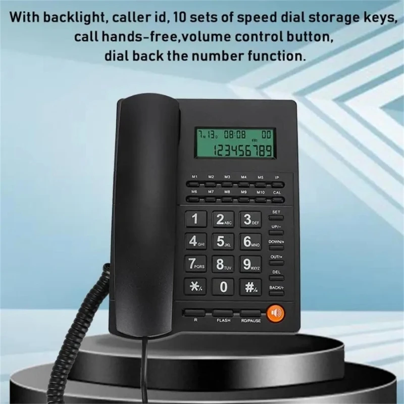 Big Button Telephone for Eldly Crystal Landline Trade Call Desk Display Caller Corded Telephone for Home Office Hotel