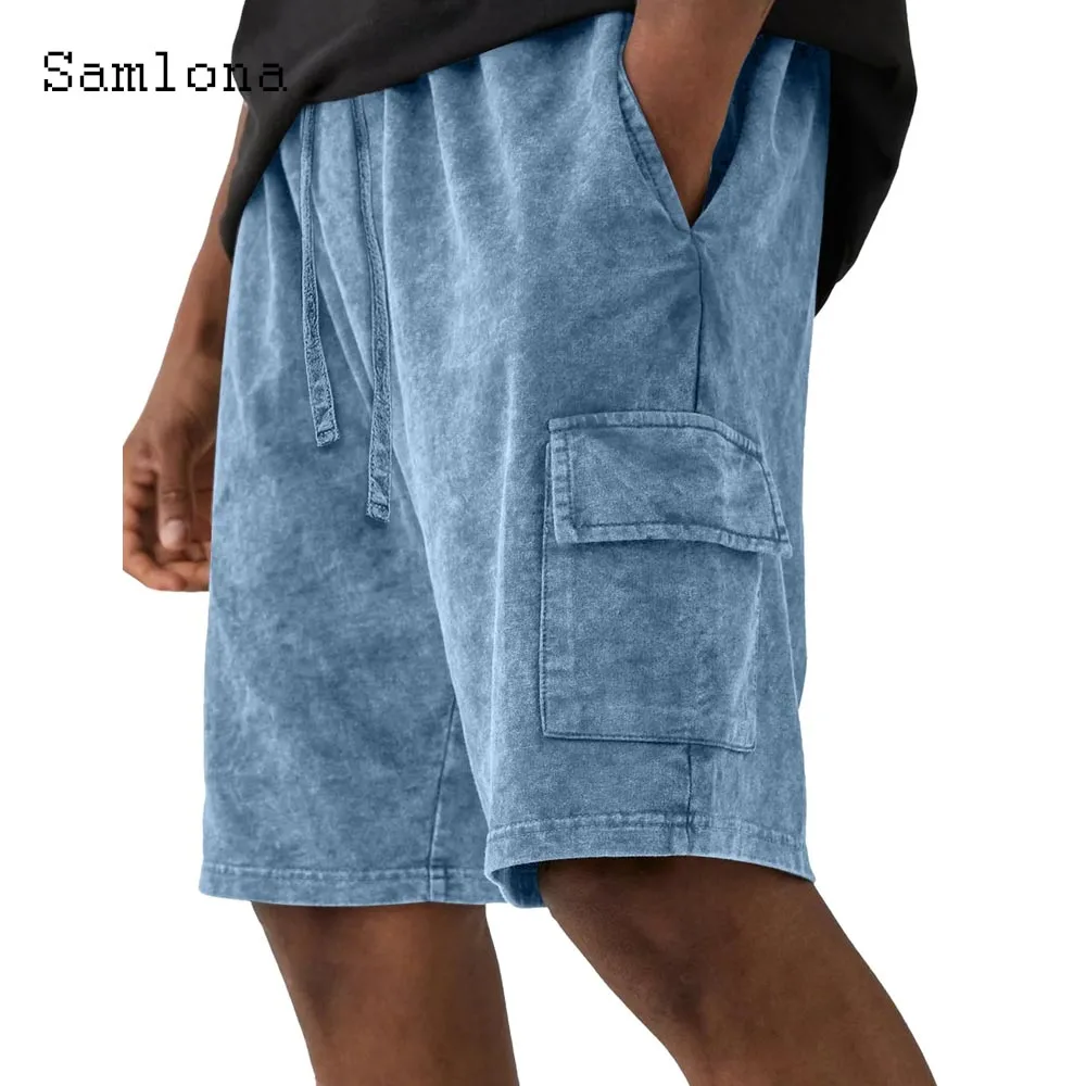 

2025 мужские повседневные пляжные шорты с карманами-стойкой, однотонные шорты на шнурке, мужские брюки длиной до колена, сексуальная мужская одежда, большие размеры S-4XL