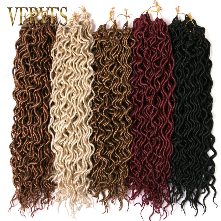 

VERVES Dread Faux Locs Synthetic Water Wave 18 Inch Crochet Braids Hair for Women Twist River Goddess Extensions Ombre Brown