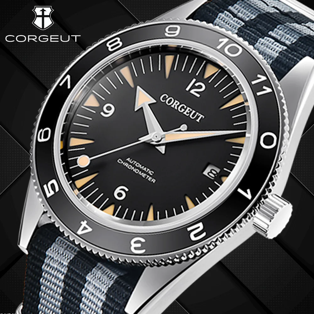 CORGEUT 41mm Mens Business Luxury Watch NH35 Automatic Mechanical Sapphire Glass Men Glow Watches Waterproof nylon Reloj