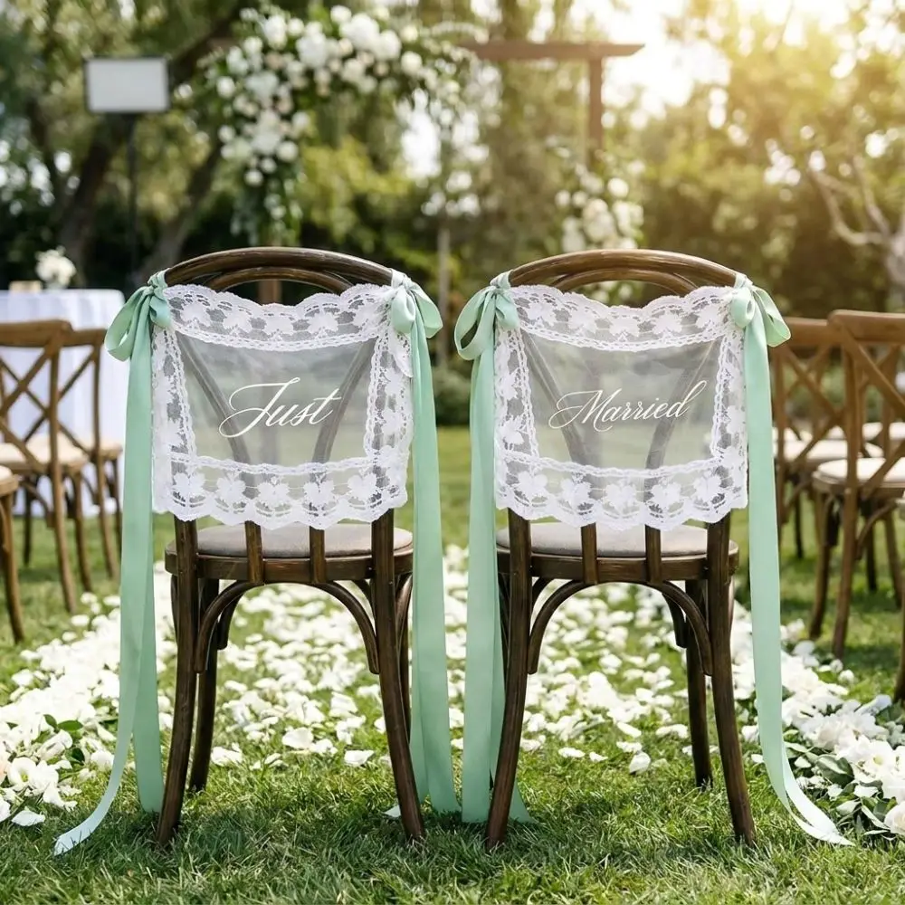 2PCS French Romantic Wedding Chair Back Lace Cover Creative Multi Purpose Wedding Chair Decoration Reusable Seat Decoration