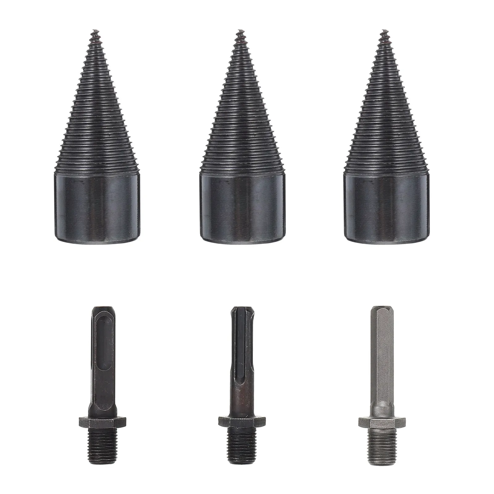 3Pcs Wood Splitting Drill Bit Steel Cone Type Firewood Splitter Tool for Power Drill No Moving Blades Safe for Kids Woodworking