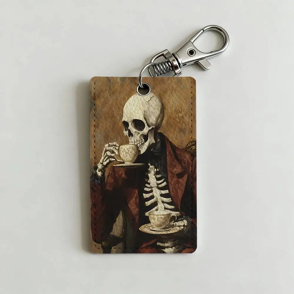 Funny Skull Art Card Holder Keychain Badge Holder Card Pass Hang Rope Lariat Lanyard for Key Rings Accessories Gift