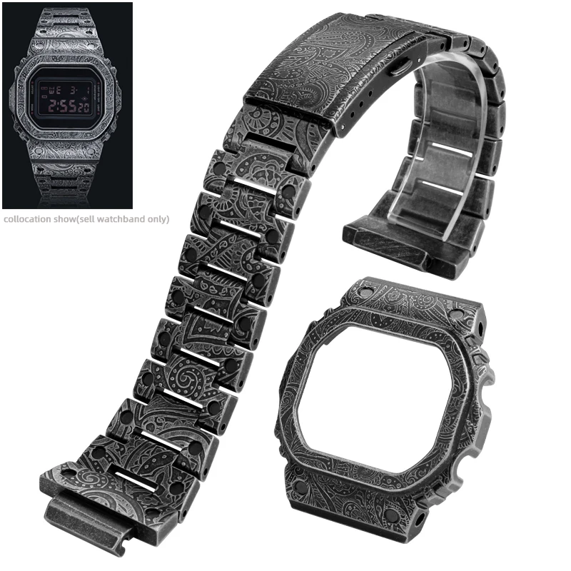 316L Metal Watch Strap men Stainless Steel modified Carved Watchband Case for Casio DW5000 DW-5600 GMW-B5600 GW-5000 Belt Bezel