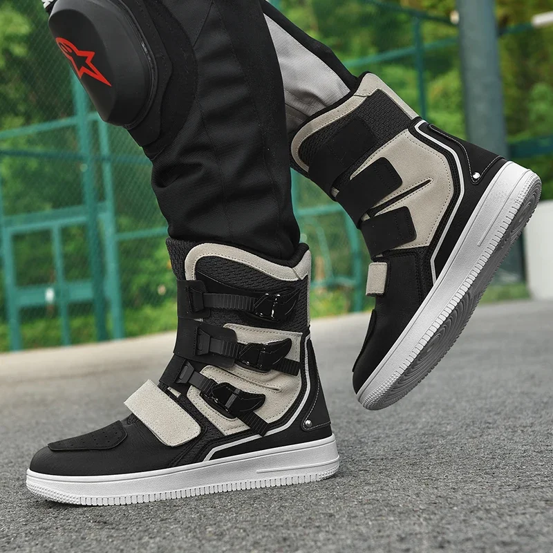 Retro Cruise Motorcycle Cycling Boots Men Travel Leisure Adjust High top Shoes Windproof Off-Road rally Protective Moto Boot