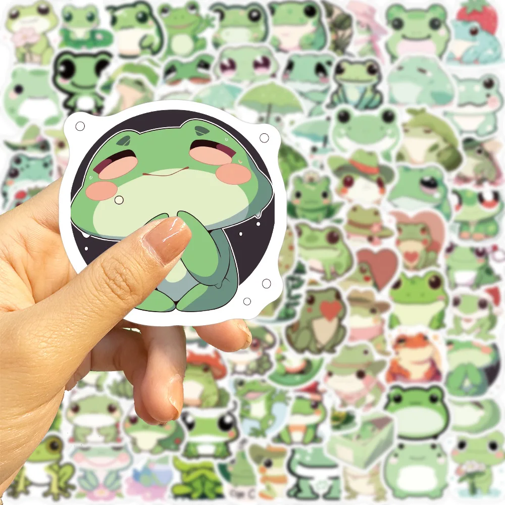 100 buah stiker katak kecil lucu alat tulis estetis perlengkapan sekolah DIY PVC dekorasi Korea Scrapbooking untuk anak-anak