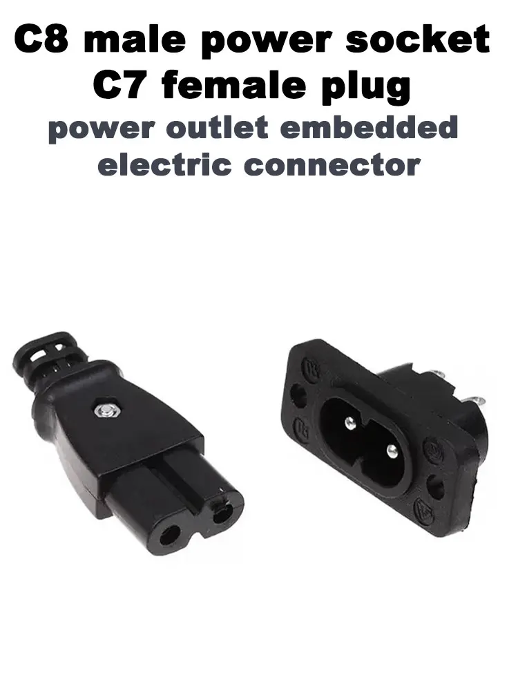 1 pièces C8 prise de courant mâle C7 prise femelle prise de courant connecteur électrique intégré connecteur 35mm * 15mm AC 2.5A 5A 250v