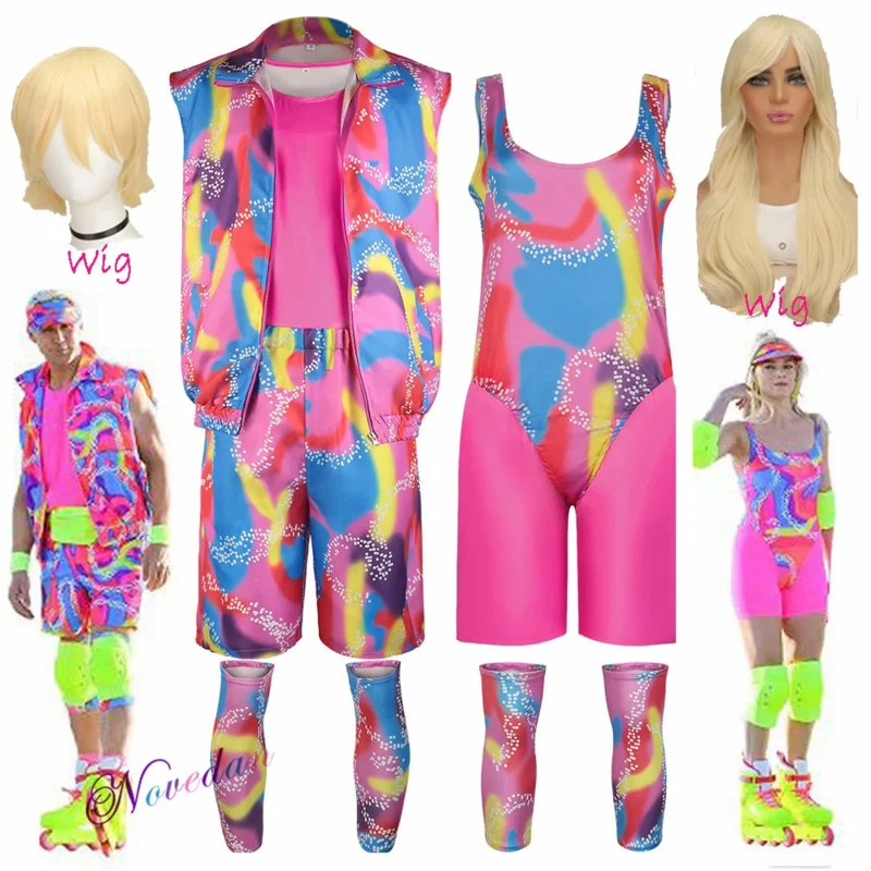 2023 película Barbi Cosplay Ken Barbe ropa deportiva mujeres hombres niños fiesta de Halloween Cosplay disfraz uso diario ropa deportiva uniforme peluca