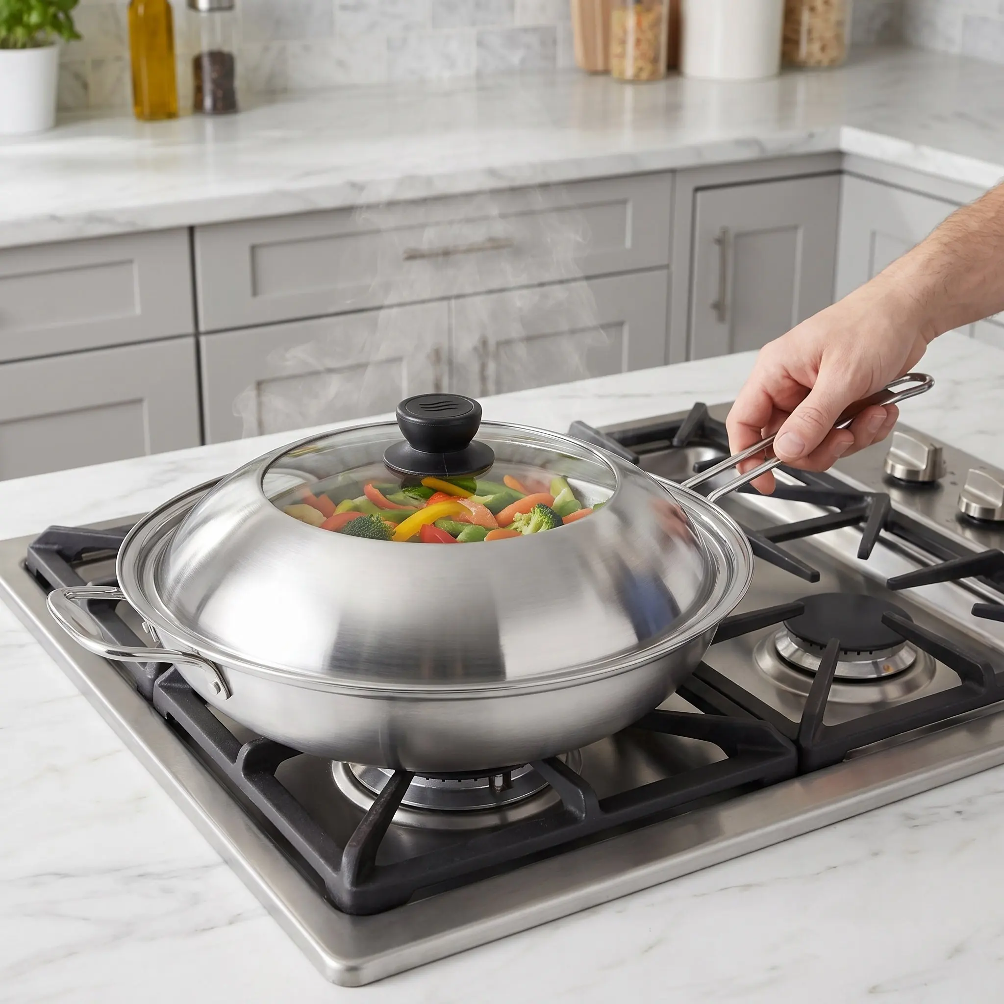Stainless Steel Splash-proof Lid Foldable Anti Splatter Cast Iron Skillet Cooking Guard for Frying Pan Lids