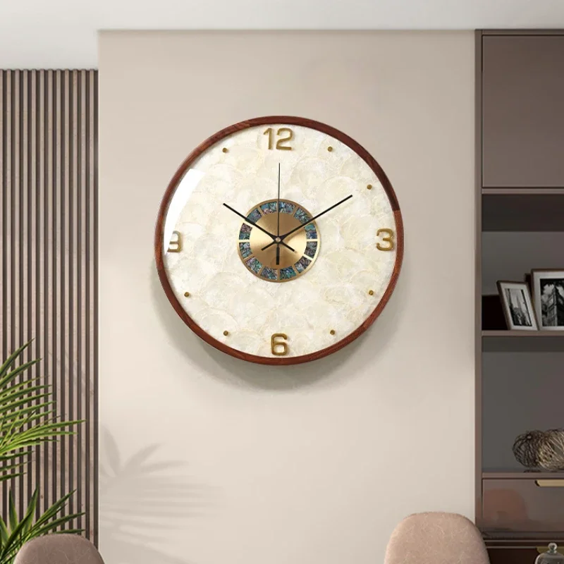 

Modern Luxurious Seashell-shaped Clock High-end Living Room Wall Clockbell Home Wall Hanging Clock Solid Wood Quartz Timepiece