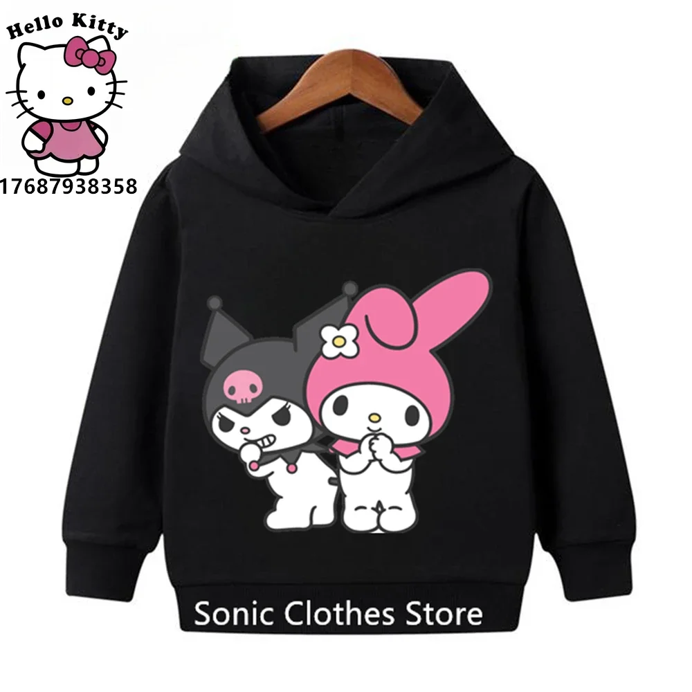 Sudaderas con capucha Kawaii Kuromi para niños de 2 a 13 años, sudadera con estampado de dibujos animados de Anime, sudadera Harajuku de manga larga