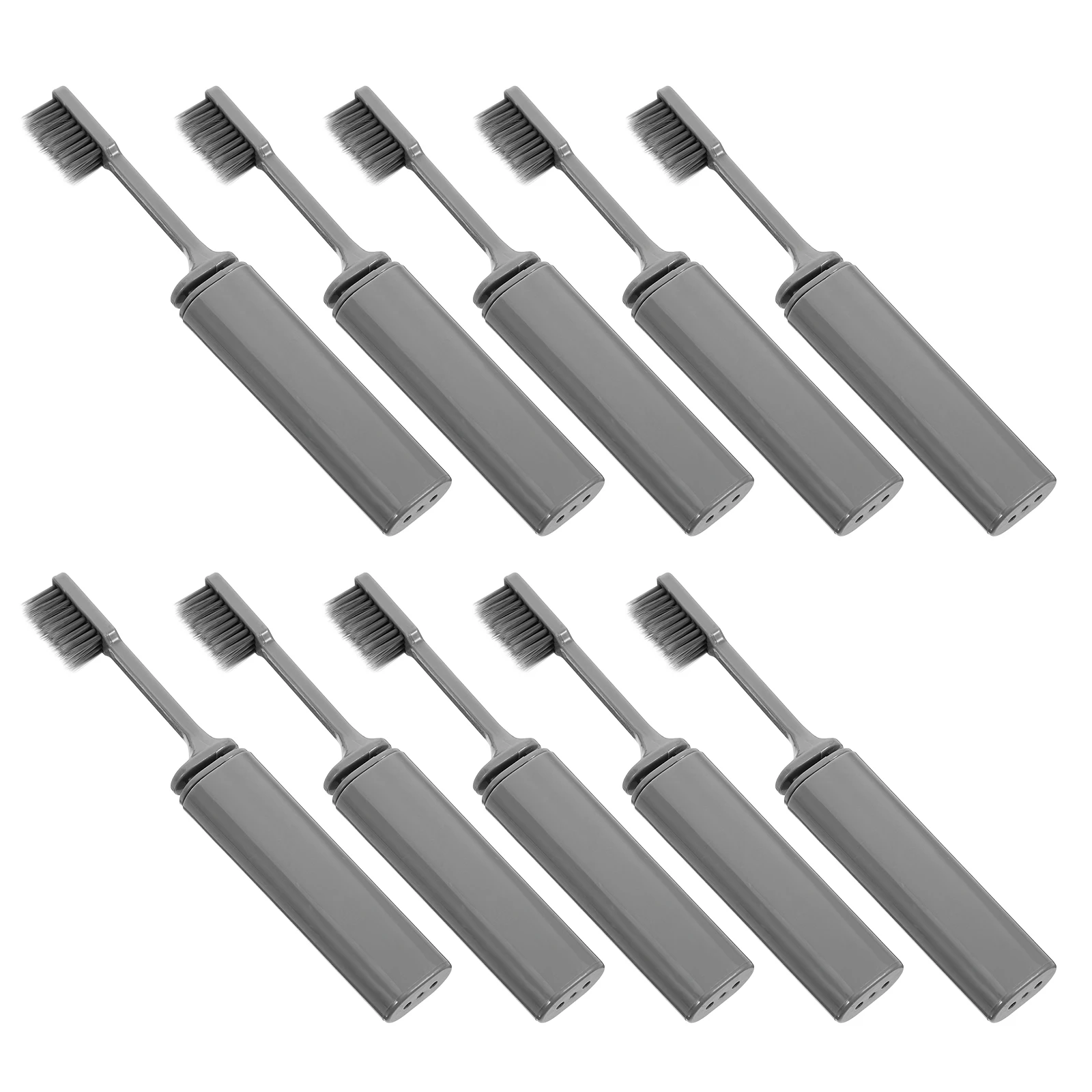 

10pcs Portable Toothbrush Travel Size Pocket Retractable Folding Soft Bristles Dustproof Gray Oral Hygiene Set Bathroom