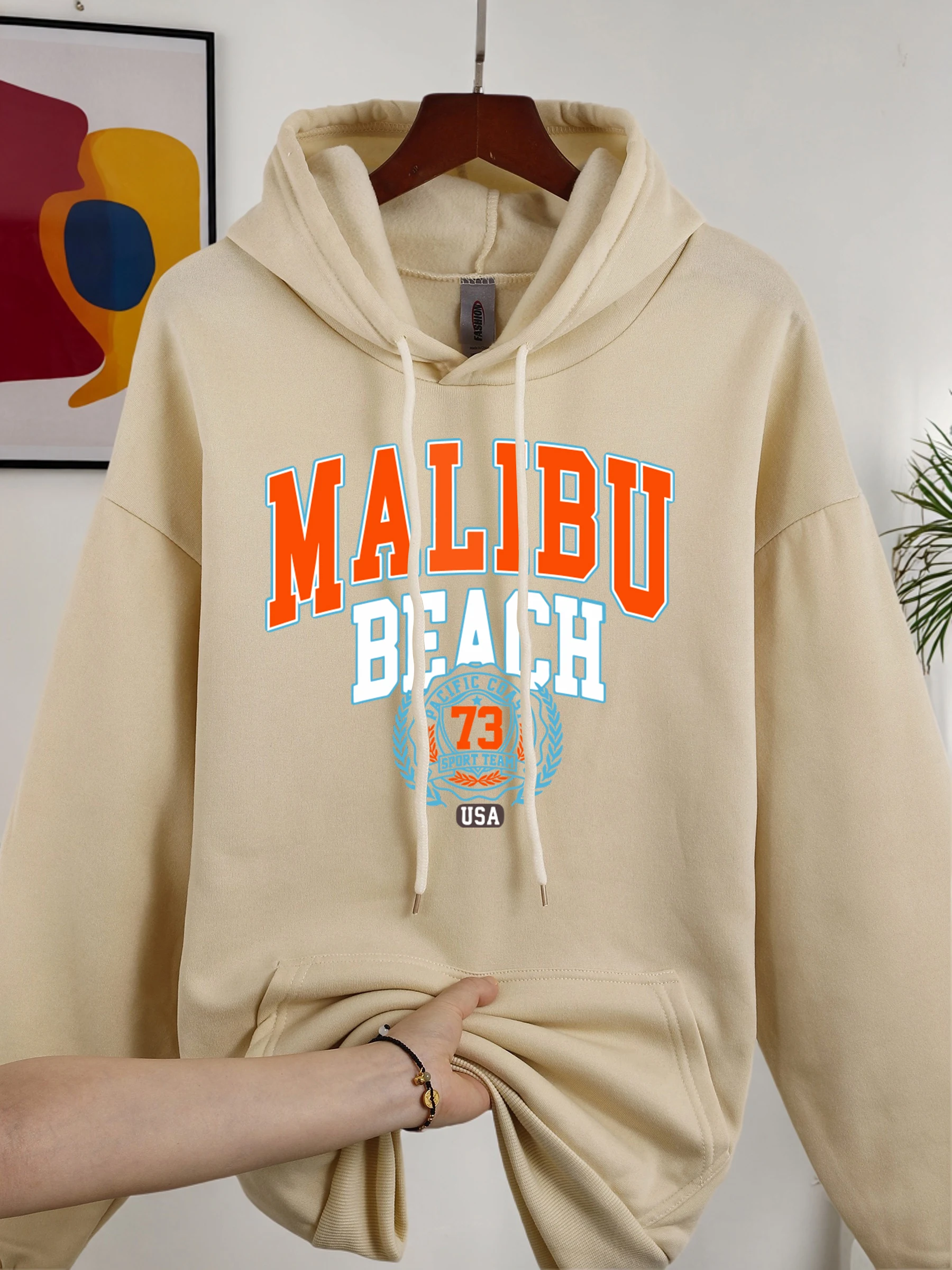 Malibu Beach 73 USA-Druck Herren-Sweatshirts Street Fashion Hip Hop Sportswear Fleece All-Match-Pullover Unisex-Modekleidung