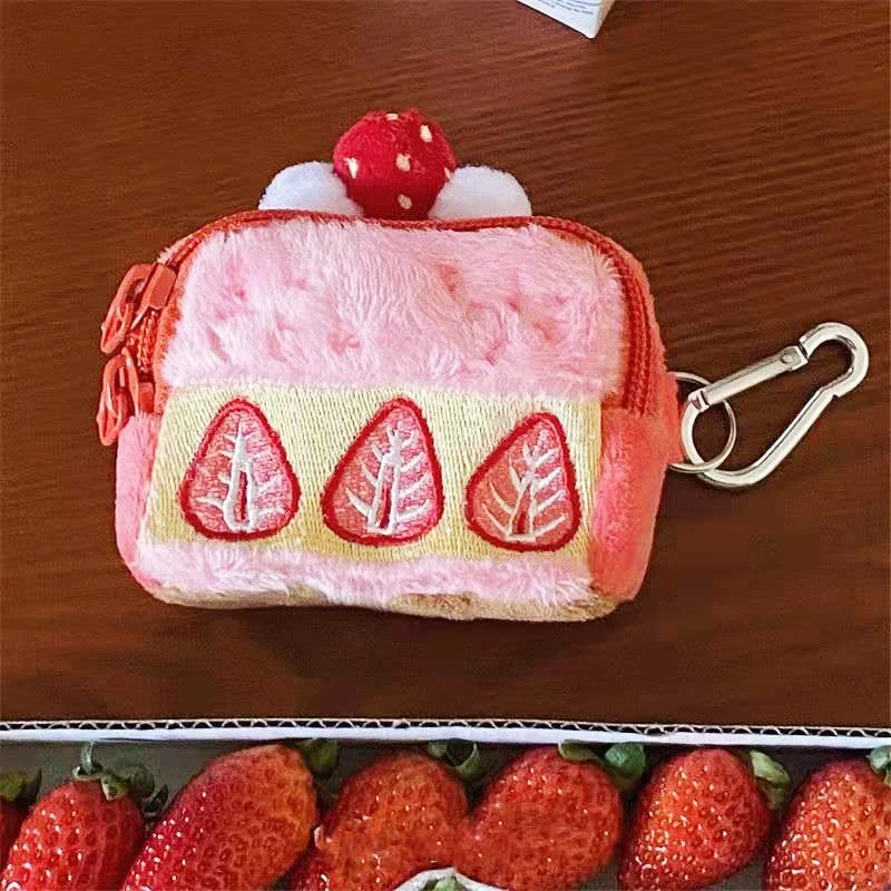 1Pc Cute Fun Pink Purse portafogli Mini peluche Strawberry Cake portamonete bella custodia per auricolari borsa per soldi con cerniera borsa per bambini