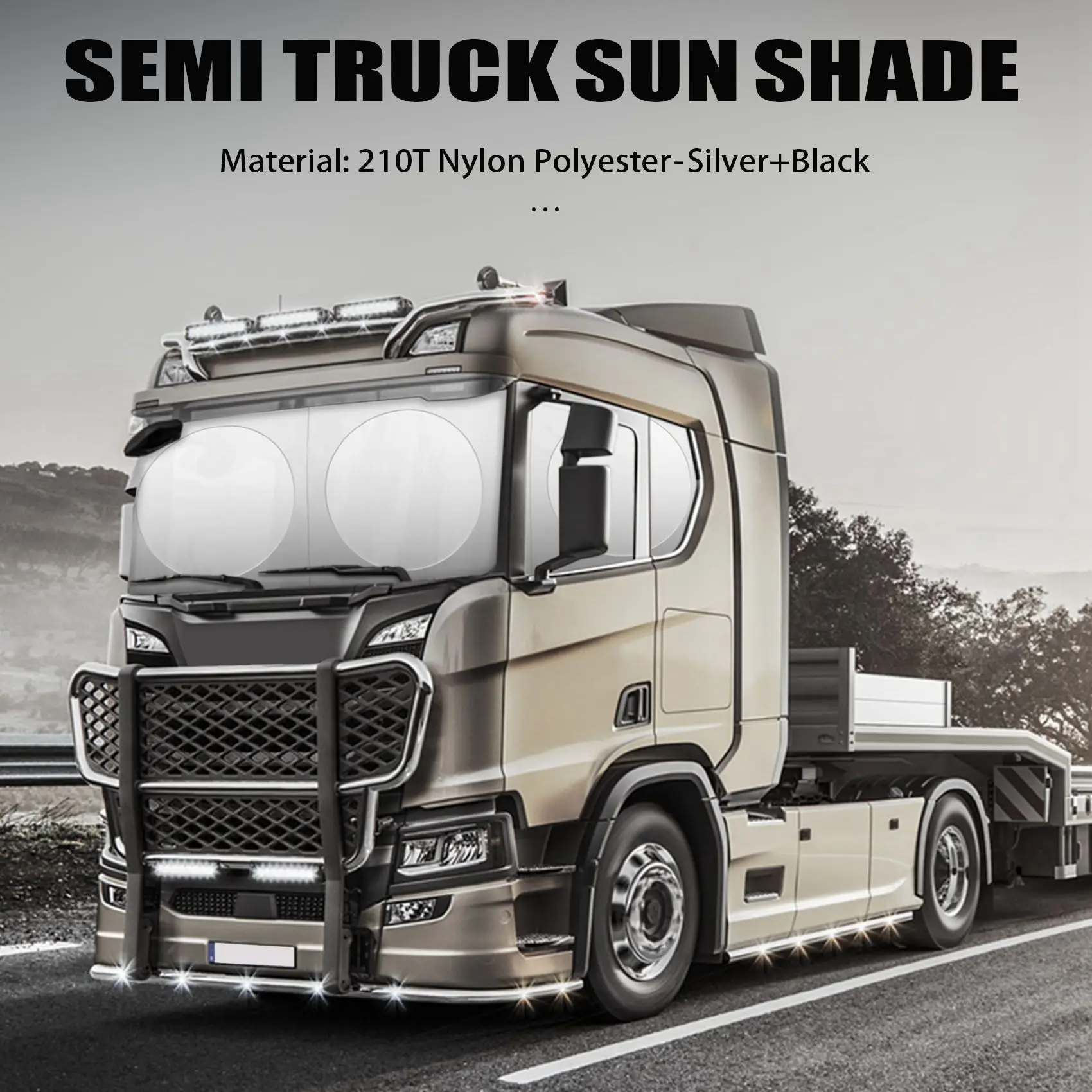 Truck Windshield Sunshade Cover Side Sun Shade 210T UV Protective Sunshade for Semi, Commercial & Big Rig