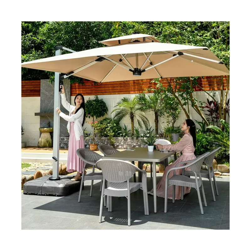 [280 Grams Canopy Polyester]OEM/ODM Service Acrylic/Sun Brella Fabric Outdoor Big Size 3x4/4x4m Umbrella Solar Power Led