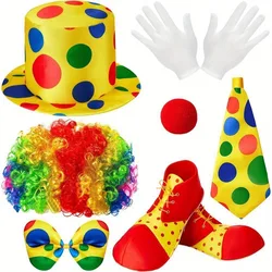 PESENAR 7 piece clown costume set includes clown rainbow wig clown hat clown nose bow white glove shoes clown accessories