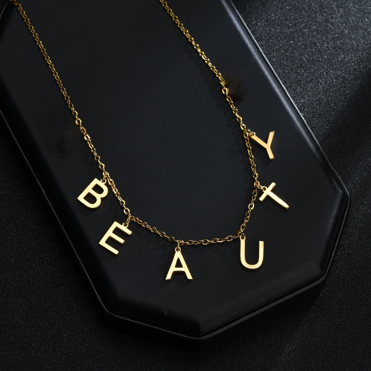 Atoztide Personalized Custom Zircon Letter Name Necklace for Women Stainless Steel  Pendant Figaro Chain Birthday Jewelry Gift