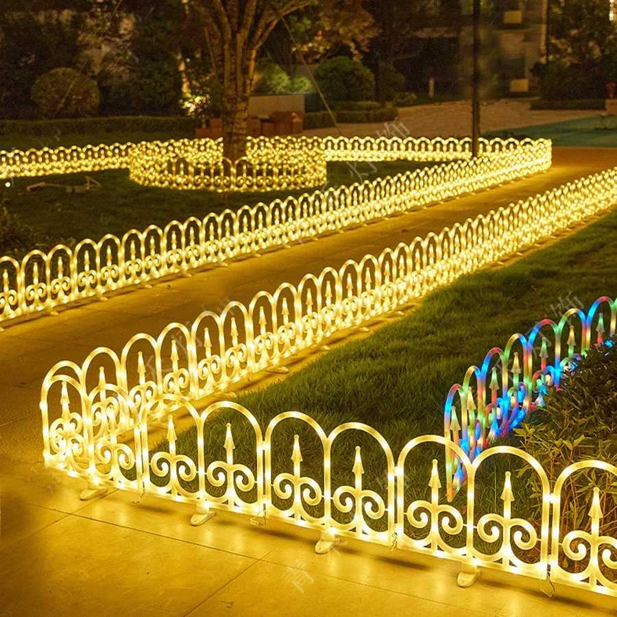 Nordic Lighted Garden Fence Light Outdoor Christmas Tree Fence Lights White Edging Picket Fence for Grass Lawn Border Decor