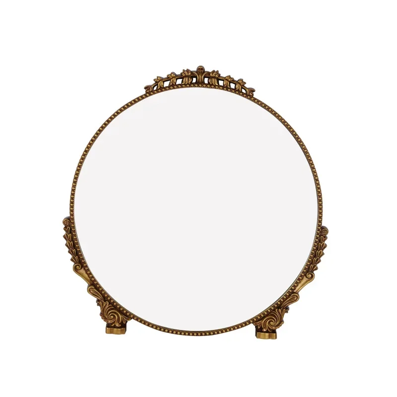 French retro LED bathroom mirror bathroom wall-hung round mirror carved European bathroom mirror porch fireplace decorative mirr