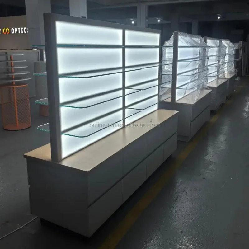 custom.Commercial Retail Display Unit Showcase Multiple Glass Shelves Cabinet Nail Polish Optical Shops Boutiques Retail Shoppin