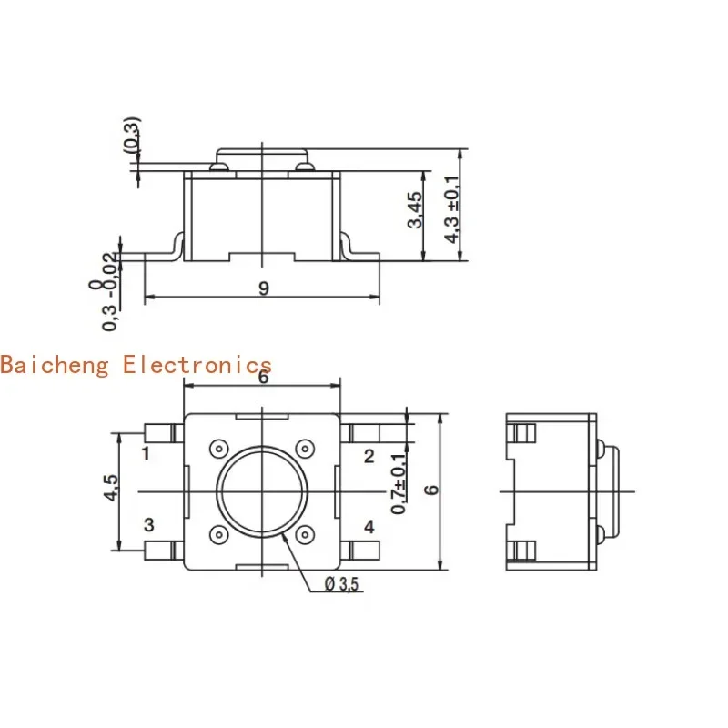 100PCS PTS645SK43SMTR92 patch 4-pin 6 * 6 * 4.3 button switch with light touch micro movement