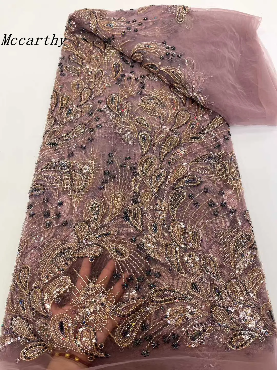 

Африканская нигерийская кружевная ткань для жениха с блестками, элитная роскошная вышивка, ткань с тяжелыми бусинами для свадебного платья, лук