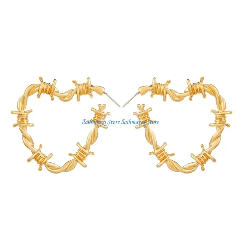 

573B Modern Abstract Heart Shaped Twist Vine Statement Hoop Earrings