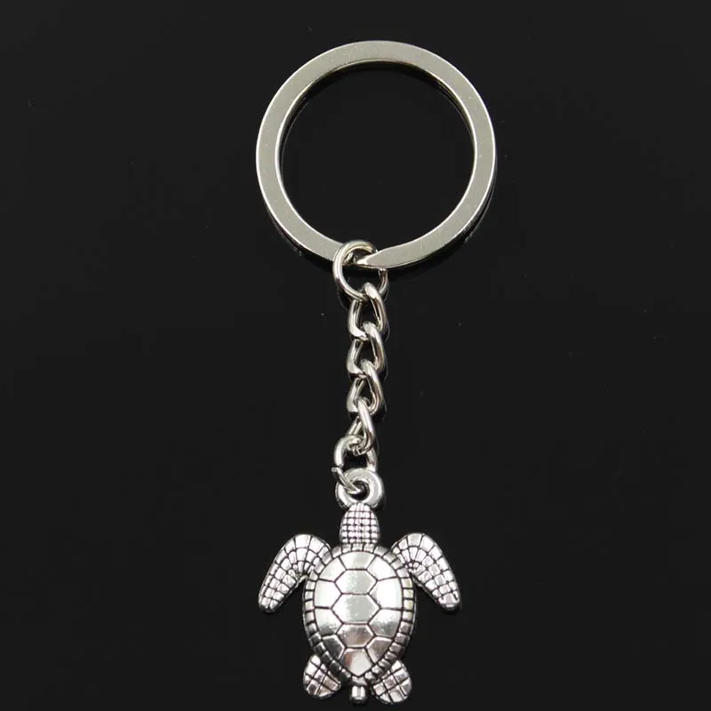 Fashion Keychain 26x23mm Tortoise Turtle Sea Silver Color Pendants DIY Men Jewelry Car Key Chain Ring Holder Souvenir For Gift