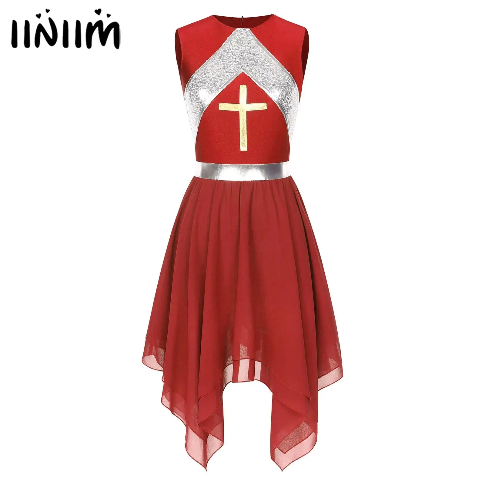 

Shiny Sequins Gymnastics Ballet Lyrical Dance Dress for Womens Metallic Cross Ceremony Choir Liturgical Praise Dance Dress