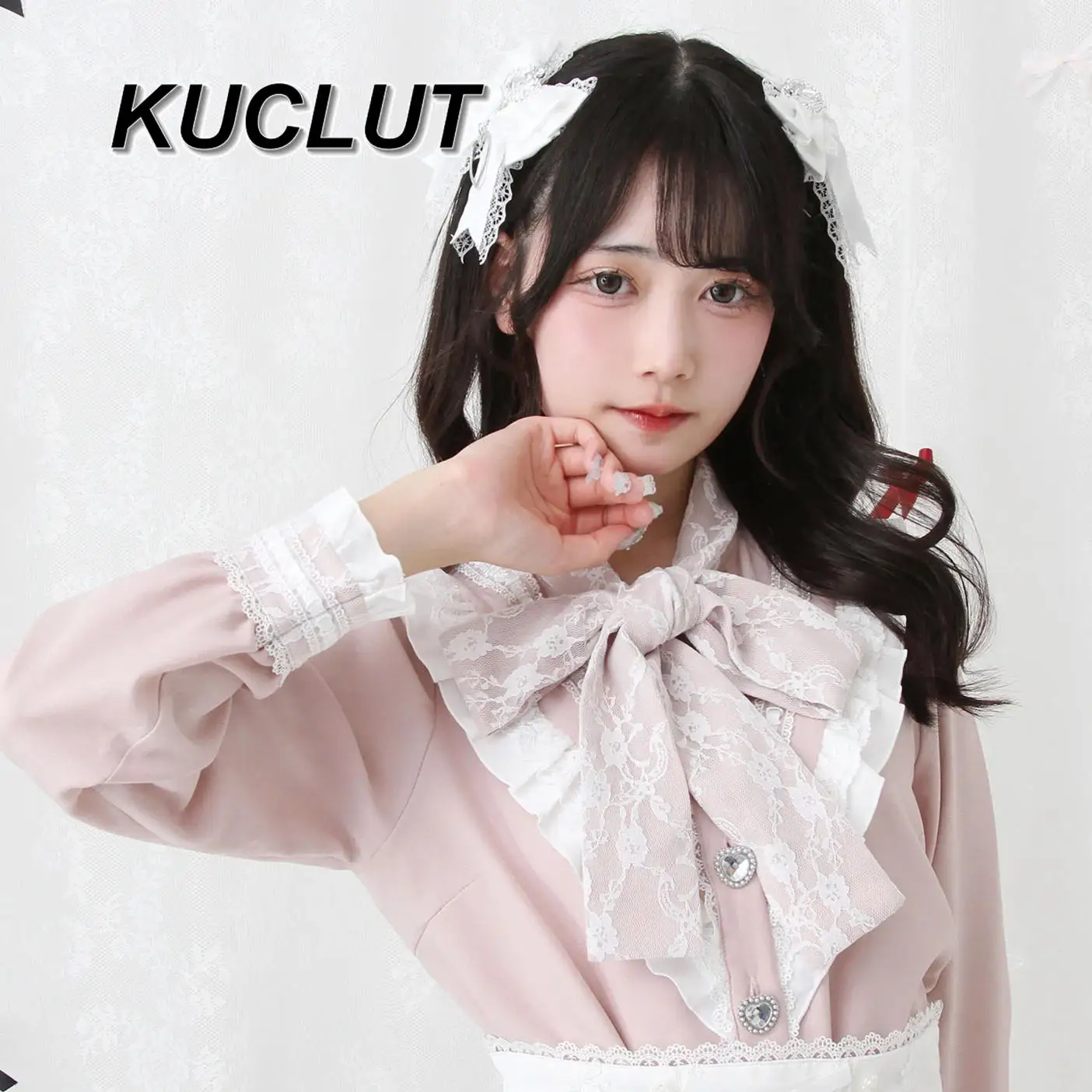 長袖トップ和風重工業シャツビッグリボンダイヤモンドバックル絶妙なロリータシャツレーススプライシング甘いかわいい