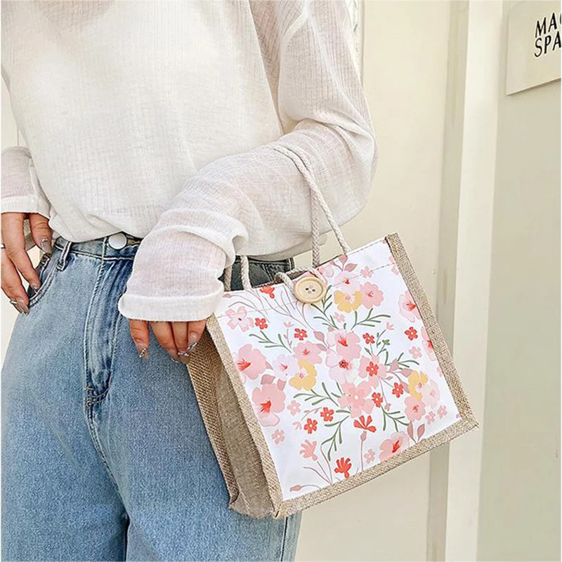 Floral Canvas Bag Women\'S Bag Small Fresh Shoulder Bag Fashionable Tote Bag Large Quility Women Shopping Bag Casual Tote Bag