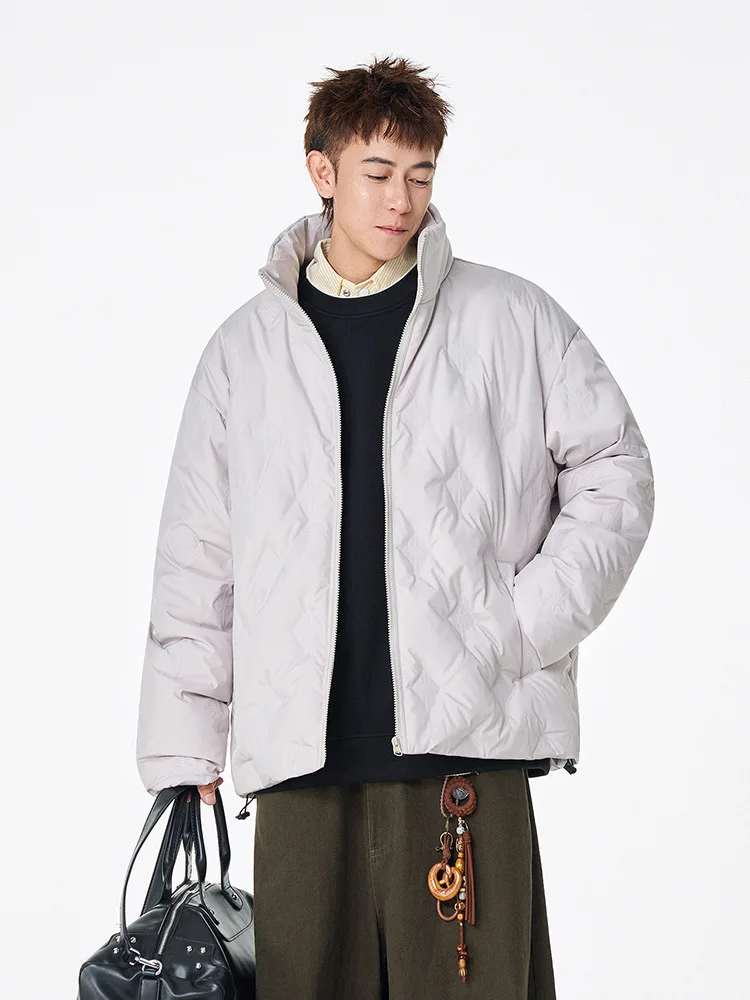 سترة قطنية بياقة واقفة للرجال شتاء جديد فضفاض بنمط الماس معطف قطني سميك ملابس خارجية دافئة للأزواج #2