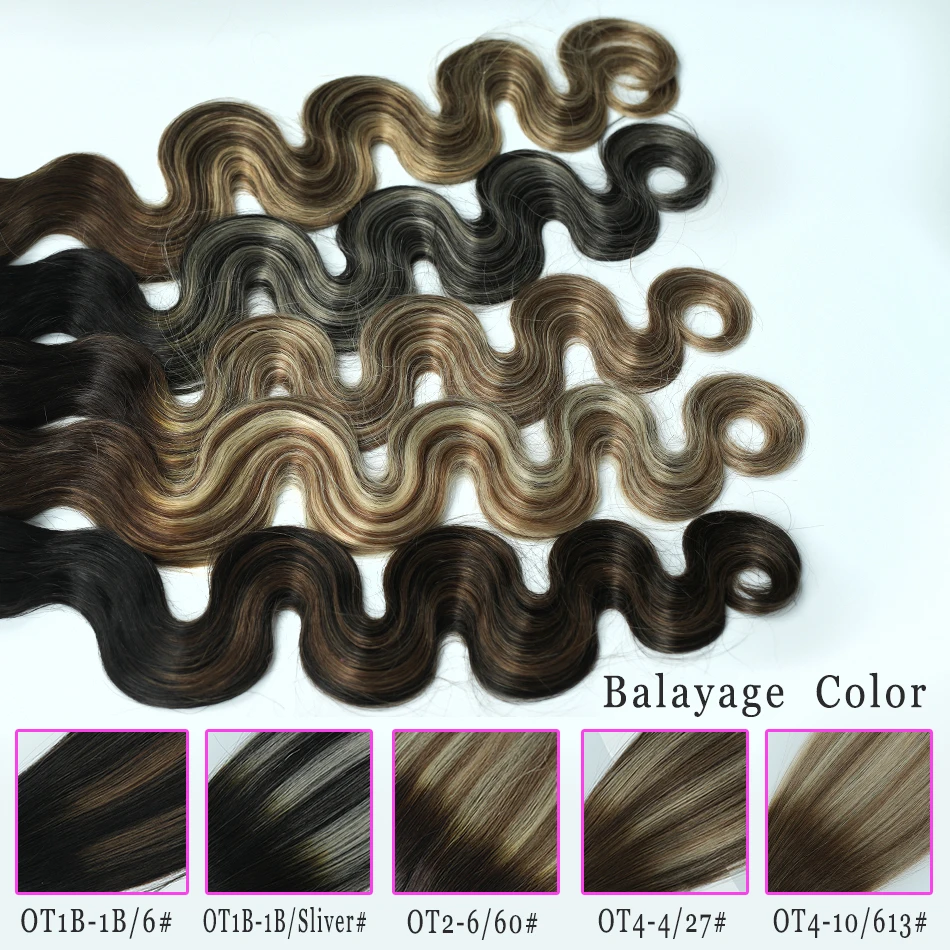 Extensions de cheveux naturels Body Wave Itip, # P4/27, reflets bruns avec blond, kératine, I Tip, Fusion froide, 50/100 brins