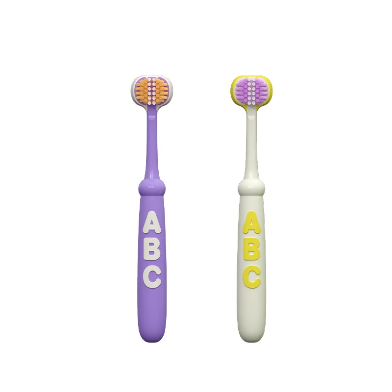 2Pcs Ultra Fine Three - Sided Kid Toothbrush | ABC Pattern, Soft Bristle for 3 - 12Y Children