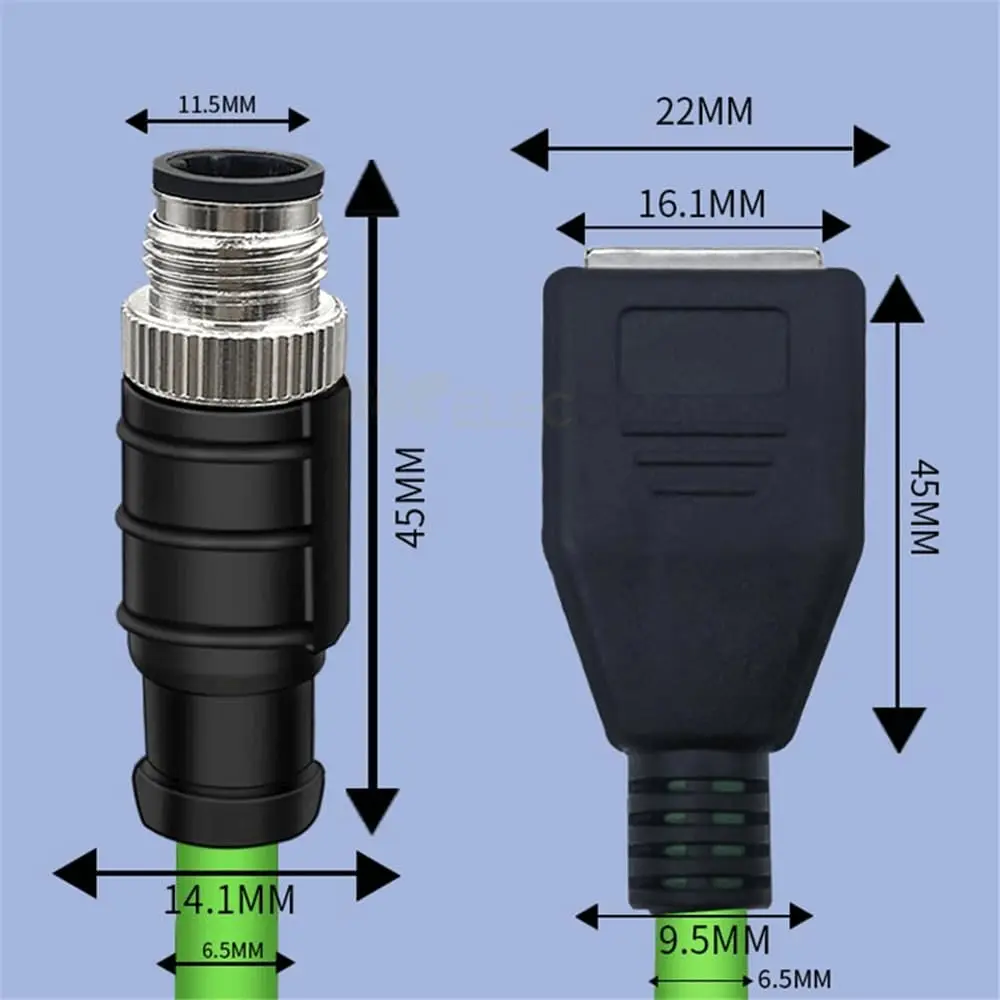 M12 4-pin D Code Male to RJ45 Female High Flex Cat6 Industrial Ethernet Cable PVC 3