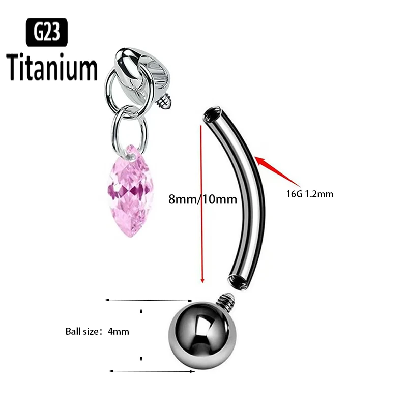 G23 Titanium Eyebrow Piercing Cz Rook Piercing Jewelry Cartilage Tragus Earrings Curved Barbe Lip Rings Belly Button Rings 16G