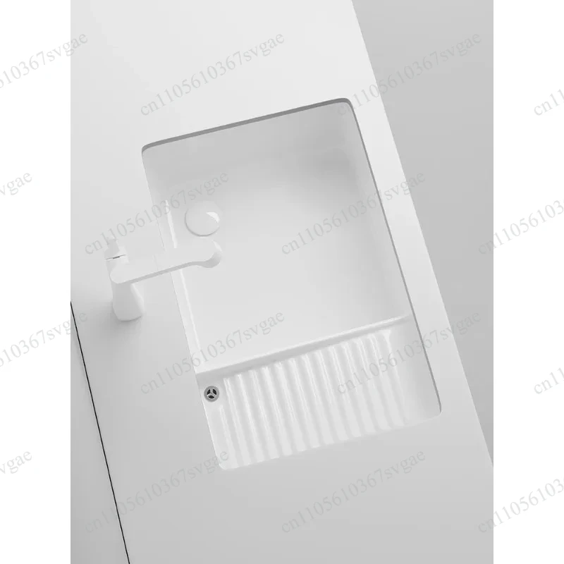 Ceramic Laundry Sink with Washboard, Embedded Single Basin, Side Drainage for Balcony