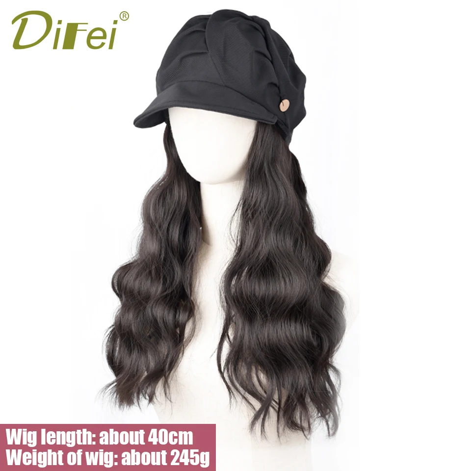 DIFEI-Sombrero de pelo largo ondulado para mujer, peluca sintética, boina de nubes esponjosas, moda de verano y otoño