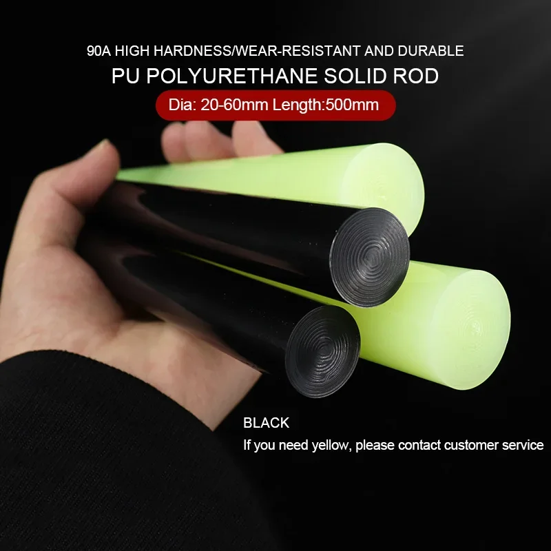 แท่งโพลียูรีเทนสีดำ 90A ขนาด 20~60*500 มม. 1 ชิ้น แท่ง PU ป้องกันแรงกระแทก สำหรับป้องกันตัว/ตัดปะเก็น แท่งพลาสติกยืดหยุ่นสูง