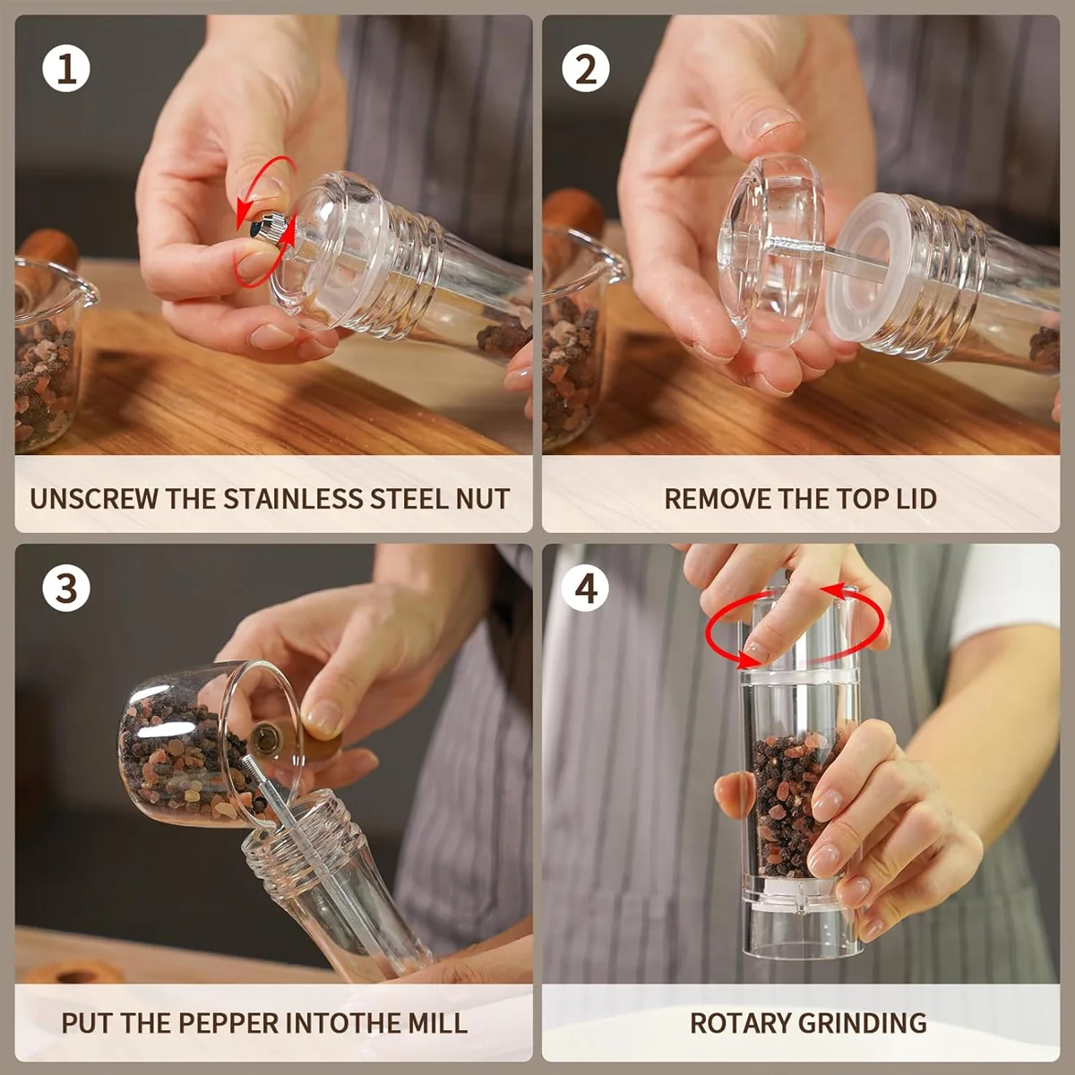 Pepper Grinder- 4/5/6 inch Acrylic Salt and Pepper Shakers Adjustable Coarseness by Ceramic Rotor Kitchen Accessories view 4