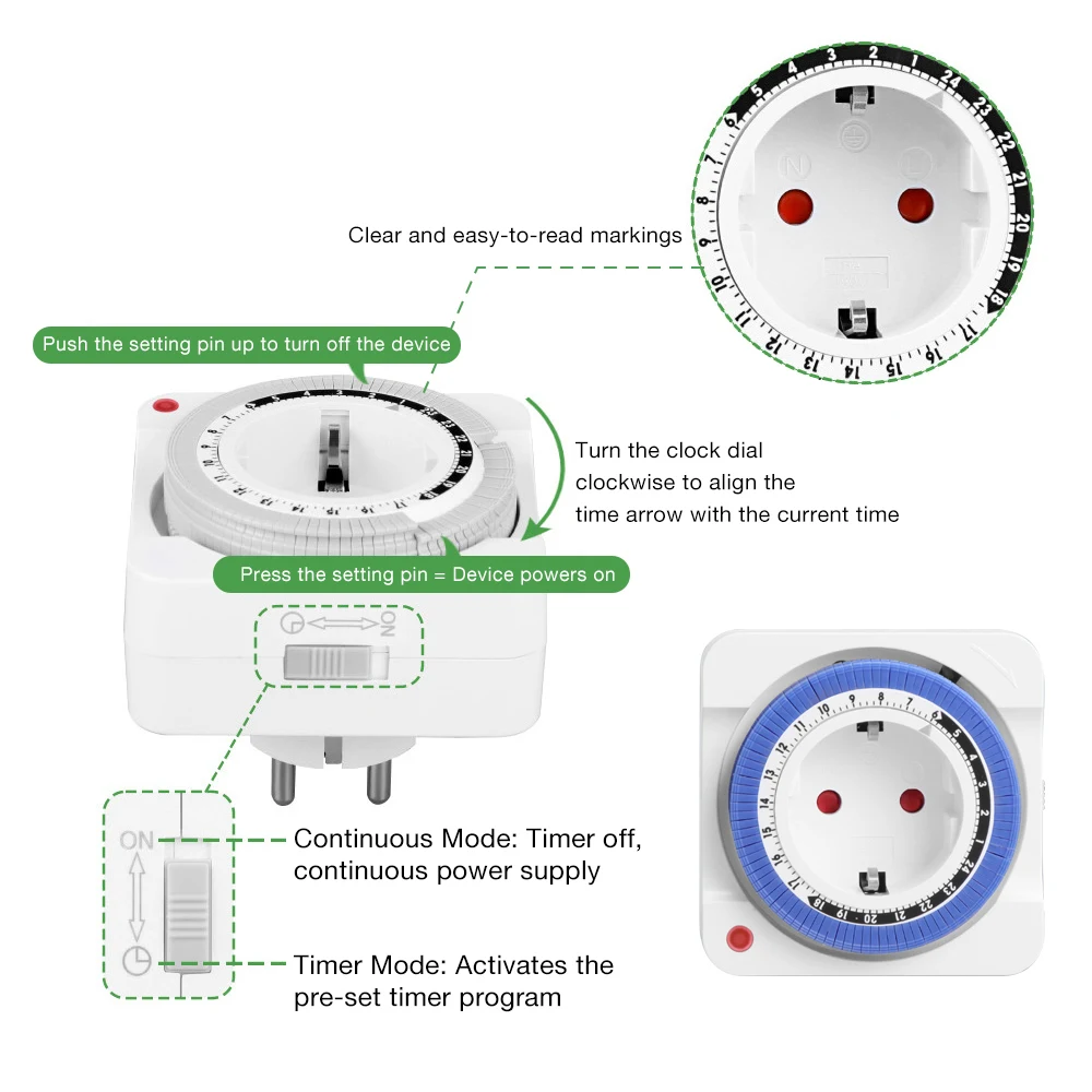 24-Stunden-Mechanische Timer-Steckdose EU-Stecker Programmierbarer Zeitschalter Steckdosen-Timer für Haushaltsgeräte Stromsparend – Detail 8