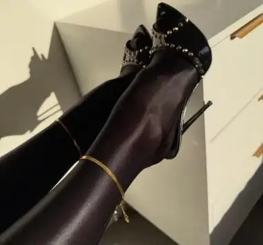 Sexy Black Shiny Patent Leather Pointy Peep Toe High Heel Mules Women Shallow Slip On Stiletto Heels Modern Slippers Sandals