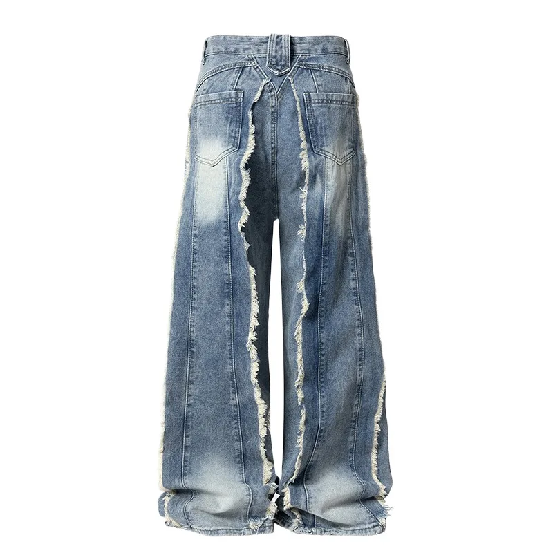 Men's High Street Oversized Hip Hop Jeans Pants Streetwear Loose Fit Y2K Style Denim Trousers Baggy Bell Bottom Jeans Washed