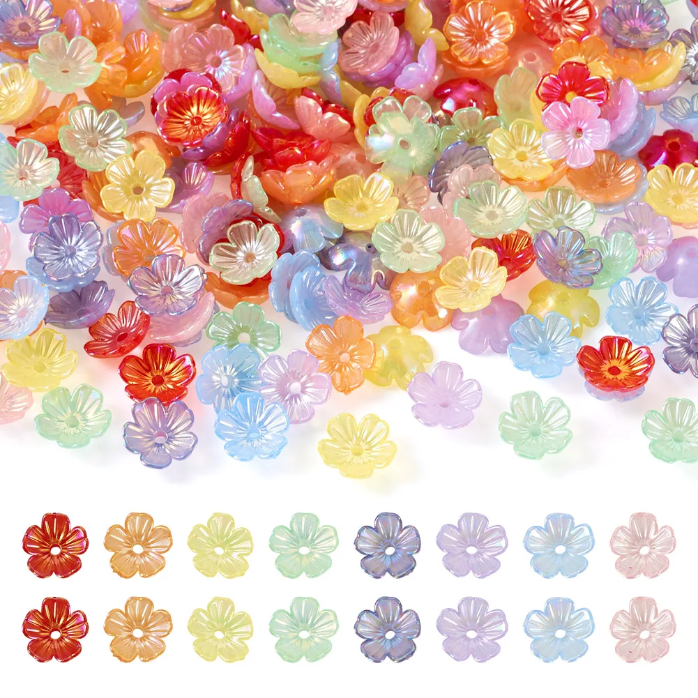 250Pcs Acrylic Bead Caps Multi-Petal Flower End Caps Charm Spacer Beads Connector for DIY Earring Necklace Jewelry Making