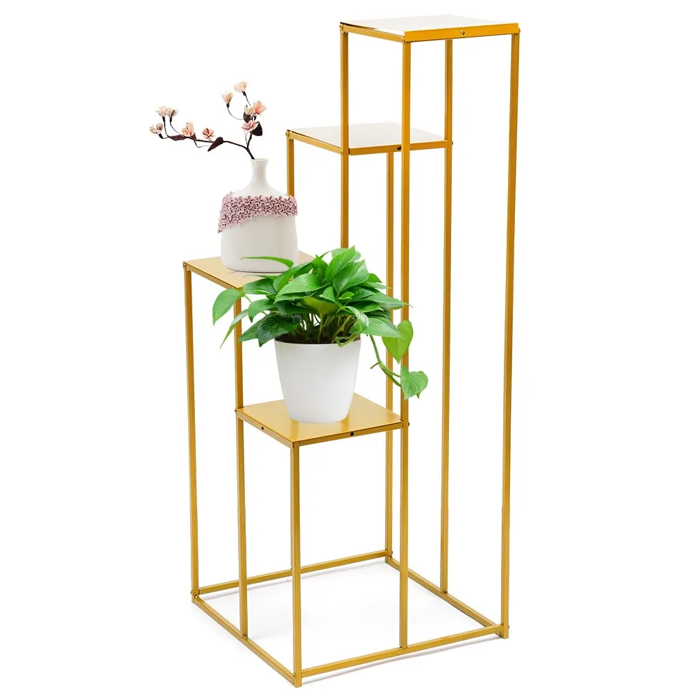 

4-tier 40*40cm Square Base Floor Standing Gold Wedding Flower Stand Steel Flower Stand for Wedding Decorations Parties Birthdays
