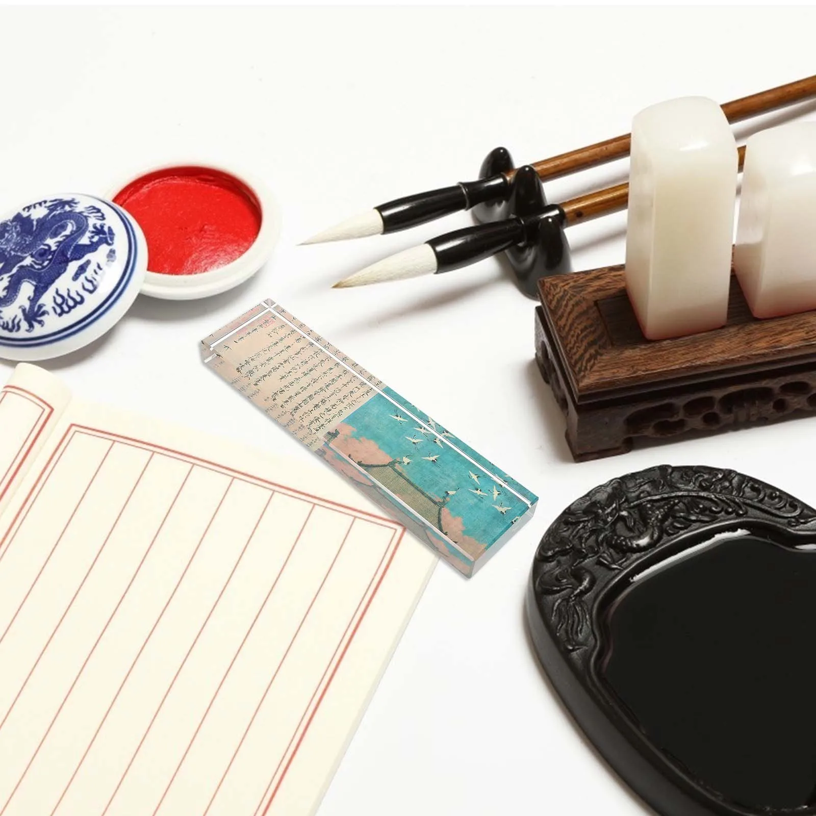 

Clear Glass Calligraphy Paperweight Rectangular Artistic Glass Writing Tool for Calligraphy Painting Drawing Practice Weight