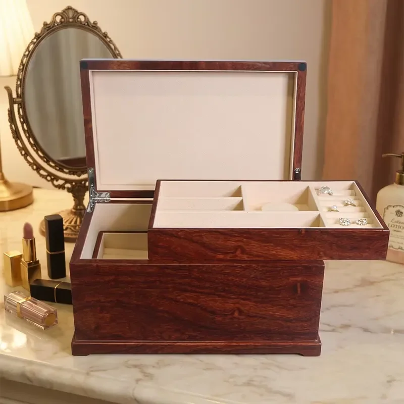 Vintage Solid Wood Jewelry Box Custom Size Storage Case for Watches Rings Necklaces Elegant Gift Box Organizer Home Decor