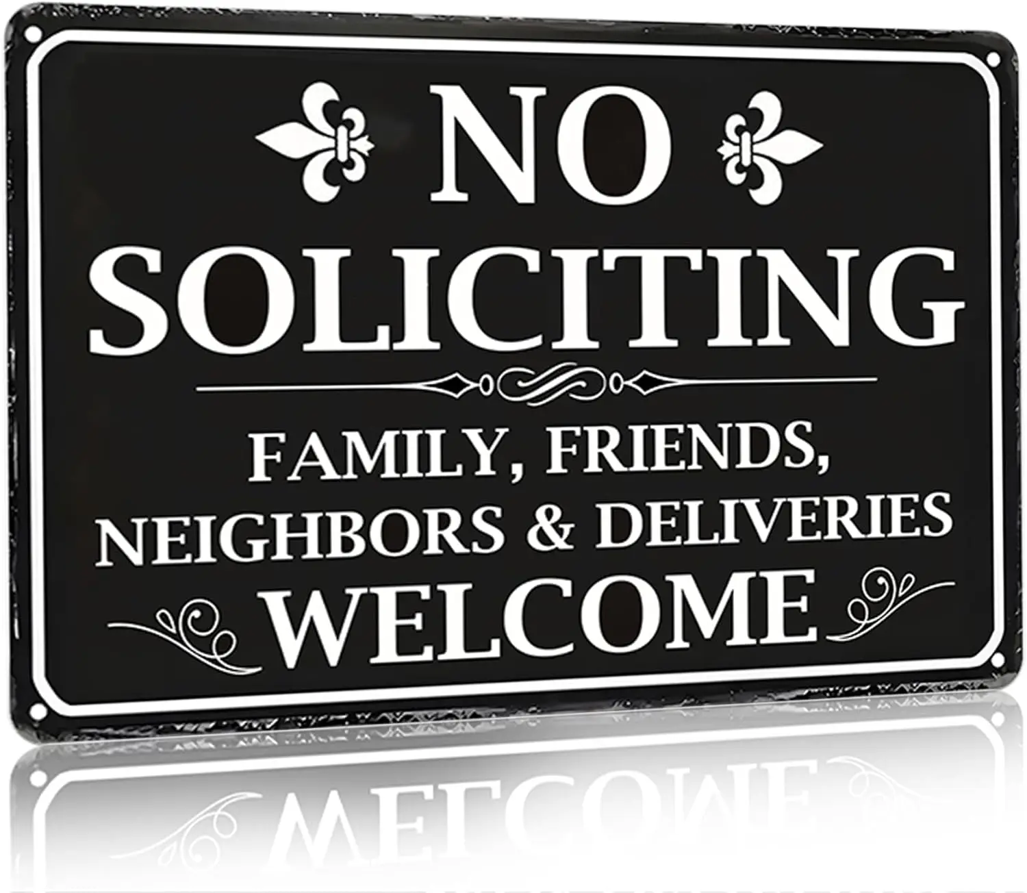 No Soliciting Sign Family Friends Neighbors&Deliveries Welcome Funny Tin Sign for Home House Front Door Porch Yard Wall Deco