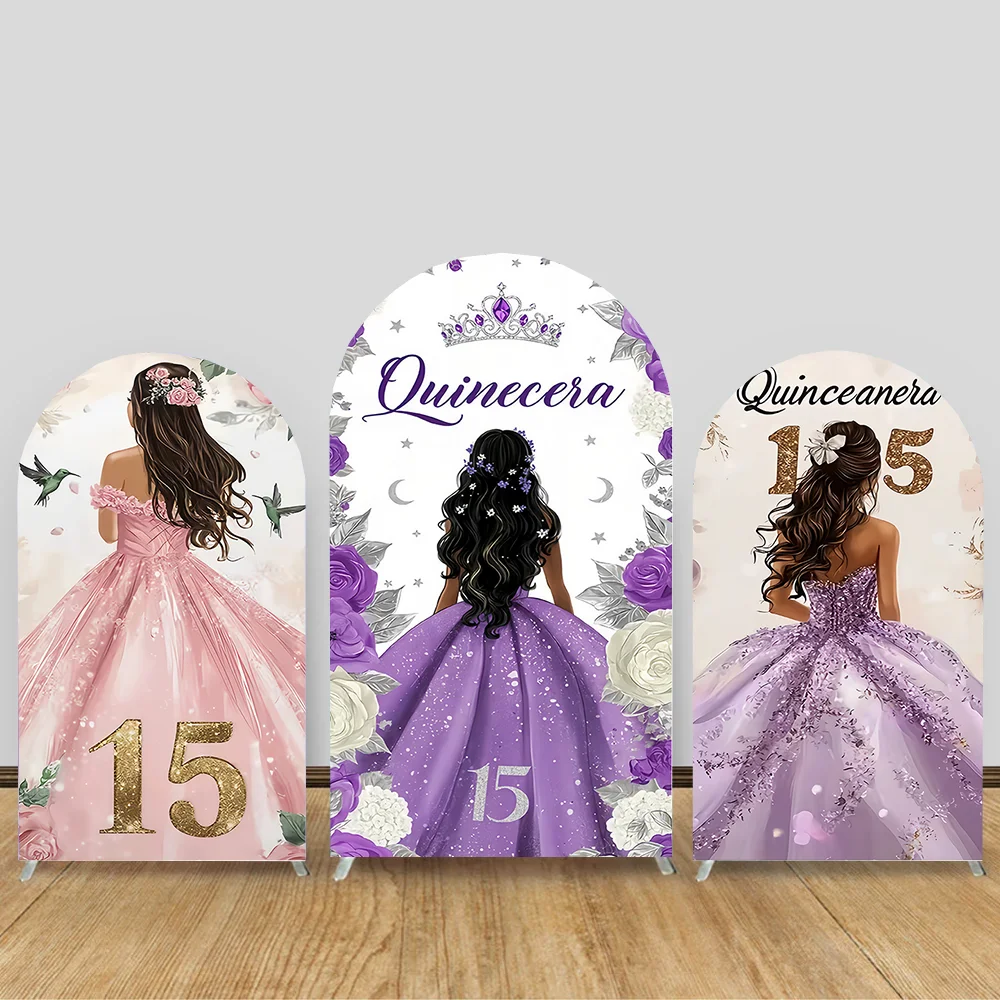 

Quinceanera Custom Arch Backdrop Sweet Girls Princess Dress Double-Sided Background Cover Sweet Birthday Party Decor